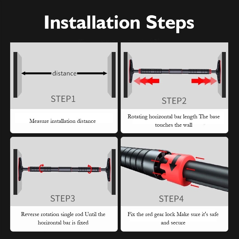 Non-drilling adjustable door pull up bar (Upgraded) - installation steps
