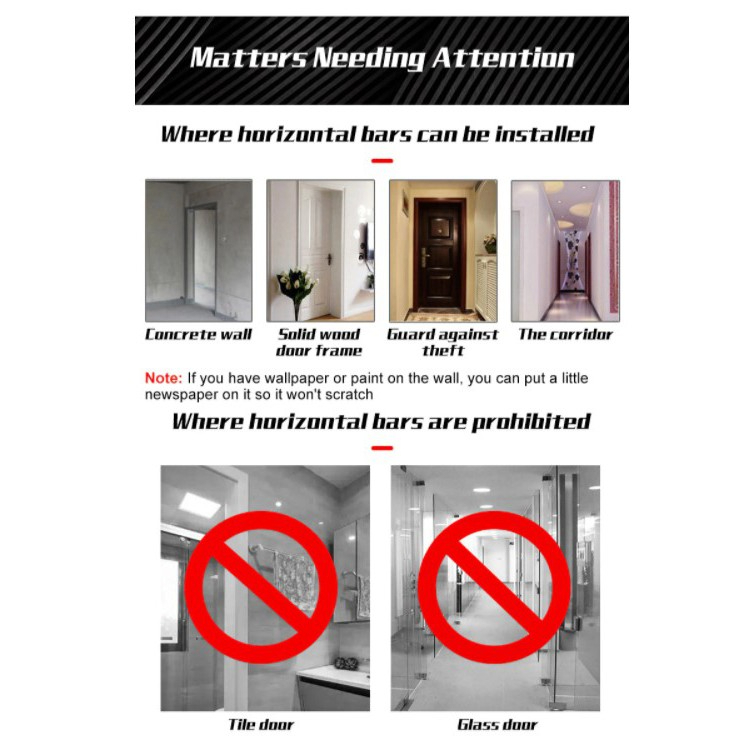 Adjustable door pull up bar (Basic) - suitable and non-suitable installation places